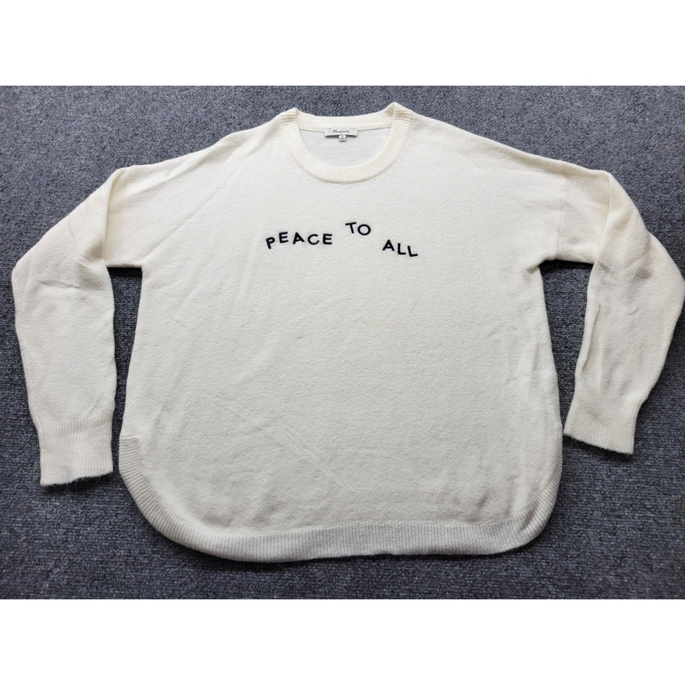 Madewell Peace To All Embroidered Wool Alpaca Blend Sweater Ivory Cream Medium